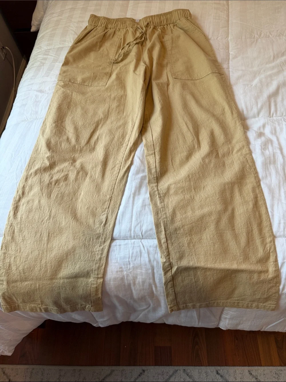Men's Relaxed Fit Tan Drawstring Pants, medium.